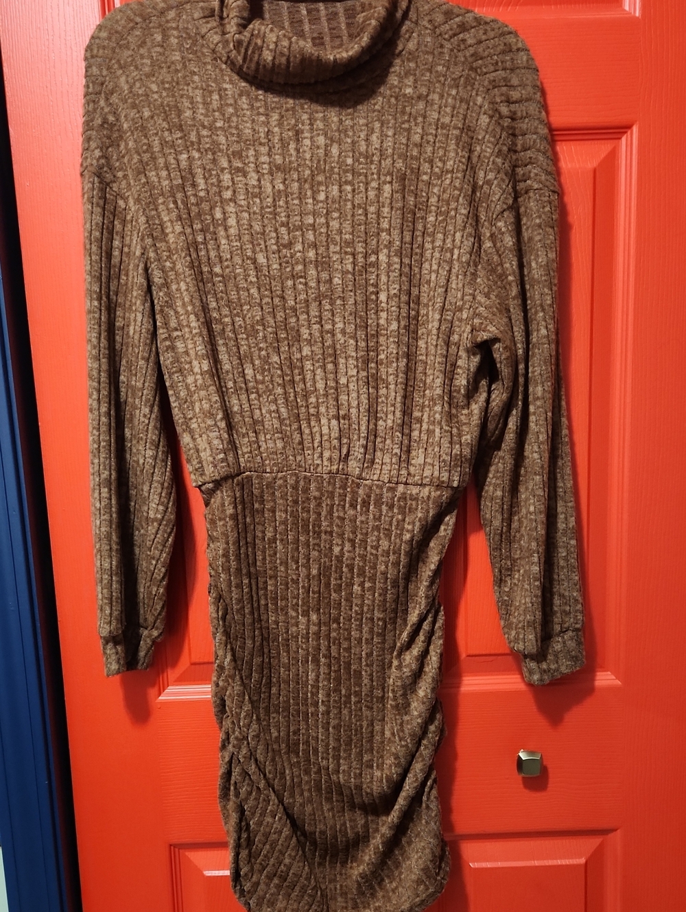 Sz M Brown Ribbed Turtleneck Knit Dress - Women